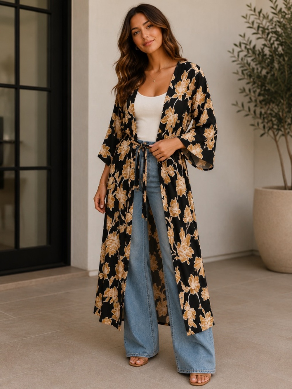 Anthropologie Maison du Soir Floral Kimono Robe Duster L/XL